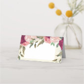 ピンク赤面ブルゴーニュフローラ結婚アイボリープレイスカード プレイスカード (正面)