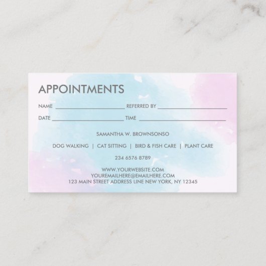 ピンク赤面ブルードッグス猫スパグローマー予約 名刺 (裏面)