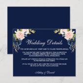 ピンク赤面ブルーフローラ結婚の詳細挿入カード ポストカード (正面/裏面)