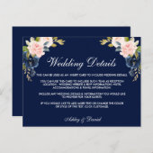 ピンク赤面ブルーフローラ結婚の詳細挿入カード ポストカード (正面/裏面)