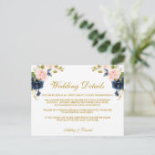 ピンク赤面ブルーフローラ金ゴールド結婚の詳細カード ポストカード (スタンド正面)