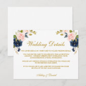 ピンク赤面ブルーフローラ金ゴールド結婚の詳細カード ポストカード (正面/裏面)