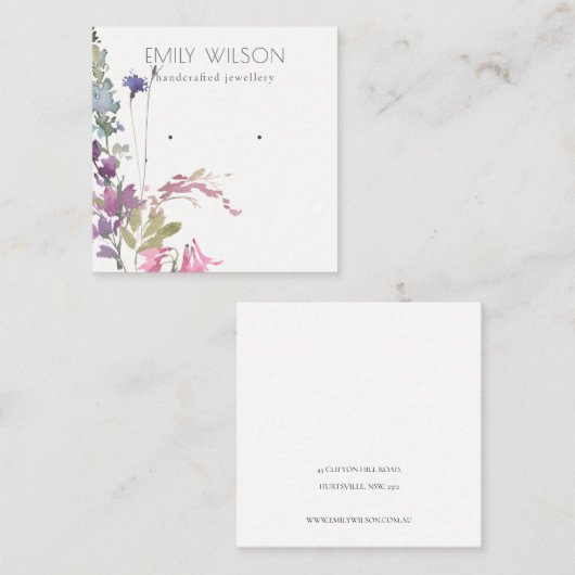 ピンク赤面ブルーベルフローラバンチイヤリングディスプレイ スクエア名刺 (正面/裏面)