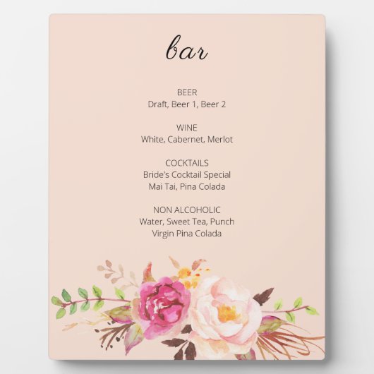 ピンク赤面ブルーミングフローラバーサインイーゼルピンク フォトプラーク (正面)