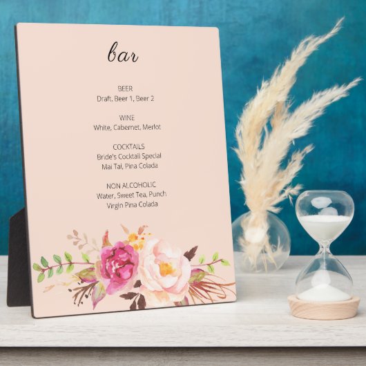 ピンク赤面ブルーミングフローラバーサインイーゼルピンク フォトプラーク (側面)