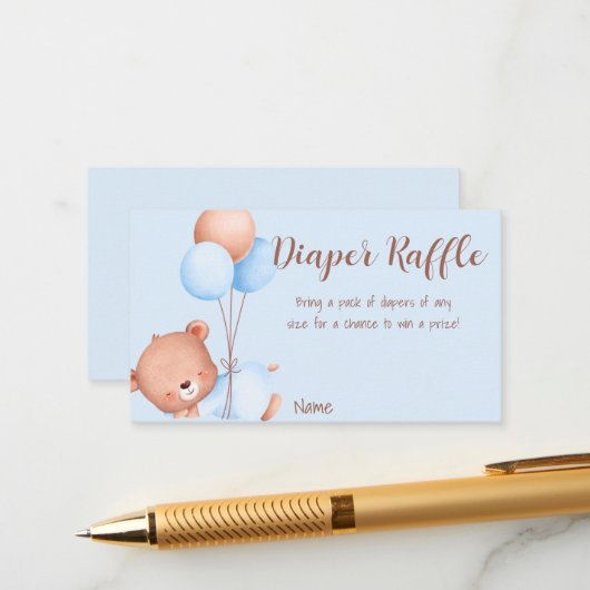 ピンク赤面ベアウォーター色おむつラッフルチケットen エンクロージャーカード (正面/裏面インサイチュ)