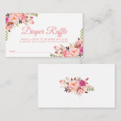 ピンク赤面ベビーシャワーおむつラッフルチケットカード エンクロージャーカード (正面/裏面)