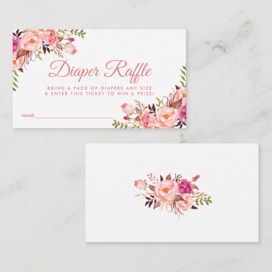 ピンク赤面ベビーシャワーおむつラッフルチケットカード エンクロージャーカード (正面/裏面)