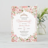 ピンク赤面ホワイトフラワーズキエレガントンセアニラ 招待状 (スタンド正面)