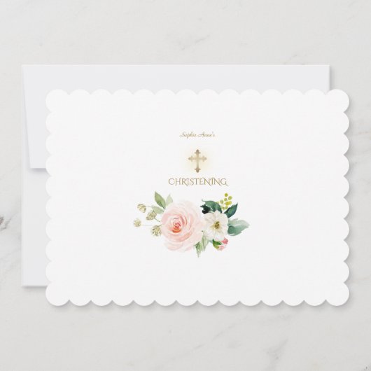 ピンク赤面ホワイトフローラフォトガール《キリスト教》洗礼式や命名式 招待状 (裏面)
