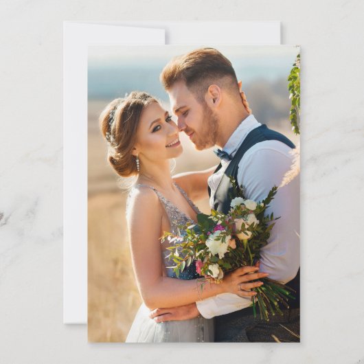 ピンク赤面ホワイトフローラ結婚金ゴールドの写真 招待状 (裏面)