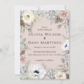 ピンク赤面ホワイトフローラ自然結婚式招待状 招待状 (正面)