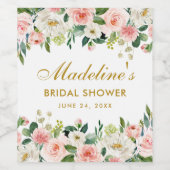 ピンク赤面ホワイトフローラ金ゴールドブライダルシャワー ワインラベル (シングルラベル)