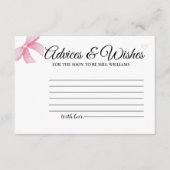 ピンク赤面ボウアドバイス&WIshesブライダルシャワー エンクロージャーカード (正面)