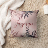 ピンク赤面ボタニカルパーソナライズされた クッション (ブランケット)