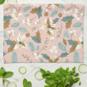 ピンク赤面ポインセチア冬クリスマス休日 キッチンタオル (折り畳み)