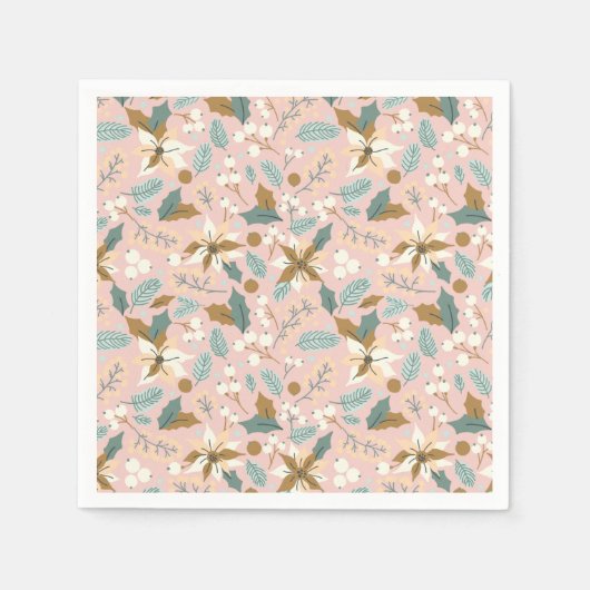 ピンク赤面ポインセチア冬クリスマス休日 スタンダードカクテルナプキン (正面)