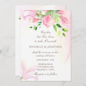 ピンク赤面マグノリアスフローラクリスチャン結婚ズ 招待状 (正面/裏面)