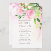 ピンク赤面マグノリアスフローラクリスチャン結婚ズ 招待状 (正面/裏面)