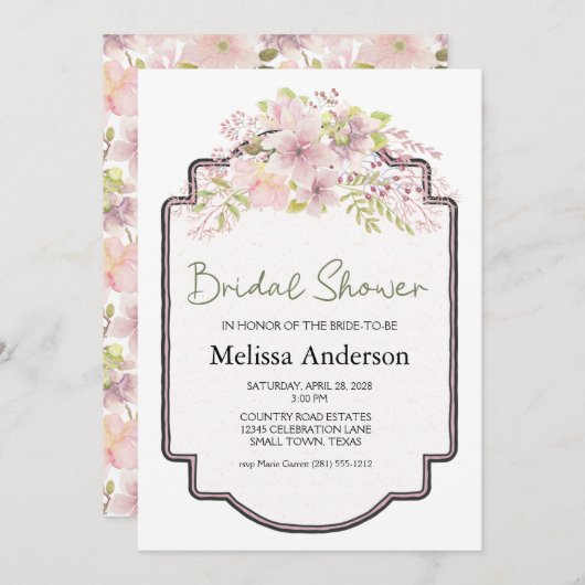 ピンク赤面マグノリアフローラエレガントブライダルシャワー (正面/裏面)