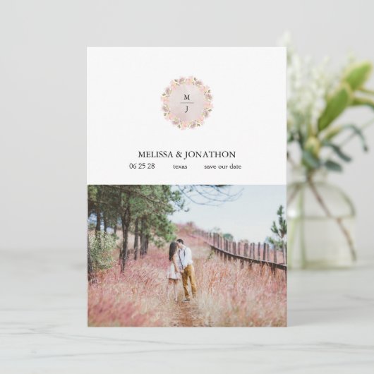 ピンク赤面マグノリアフローラ画像を追加する日付を保存 セーブザデート (スタンド正面)