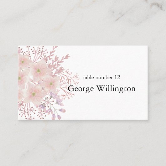 ピンク赤面マグノリア結婚フローラ座席表 プレイスカード (正面)