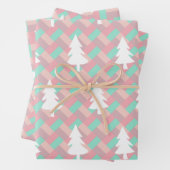 ピンク赤面ミント冬のクリスマスツリー誕生日の休日 ラッピングペーパーシート (インサイチュ)