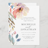 ピンク赤面モダンフラワークリスチャン結婚バイブル 招待状 (正面/裏面)