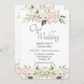 ピンク赤面ユーカリフローラ結婚式招待状 招待状 (正面/裏面)