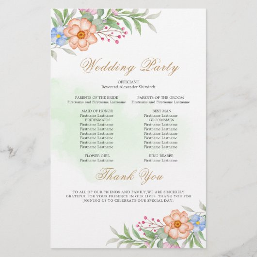 ピンク赤面ユーカリフローラ結婚式 プログラムカード (裏面)