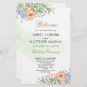 ピンク赤面ユーカリフローラ結婚式 プログラムカード (正面/裏面)