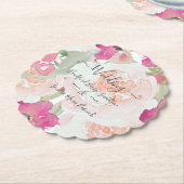 ピンク赤面ラズベリーウォーター色結婚フローラ ペーパーコースター (アングル)