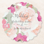 ピンク赤面ラズベリーウォーター色結婚フローラ ペーパーコースター (正面)