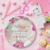 ピンク赤面ラズベリーウォーター色結婚フローラ ペーパープレート (パーティー)