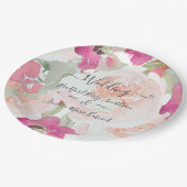 ピンク赤面ラズベリーウォーター色結婚フローラ ペーパープレート (アングル)