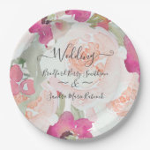 ピンク赤面ラズベリーウォーター色結婚フローラ ペーパープレート (正面)