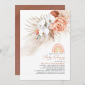 ピンク赤面レインボーパンパスグラスベビーシャワーガール 招待状 (正面/裏面)