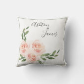 ピンク赤面ロマンチックな名前結婚Keepsake's クッション (裏面)