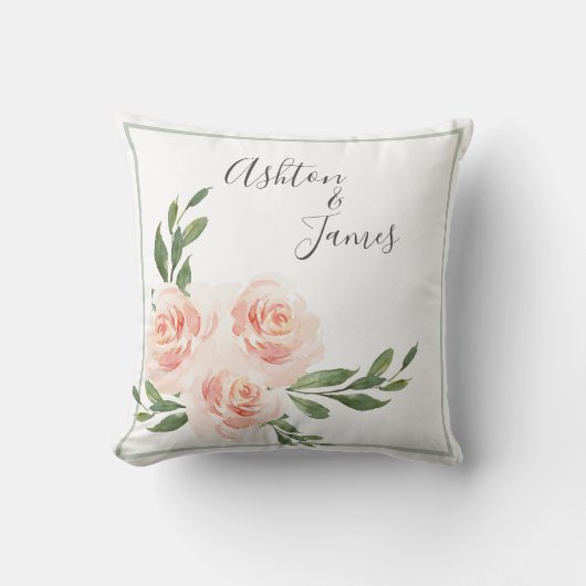 ピンク赤面ロマンチックな名前結婚Keepsake's クッション (正面)