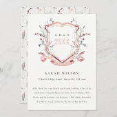 ピンク赤面ワイルドフラワーウォーターカラークレスト卒業 サンキューカード (正面/裏面)