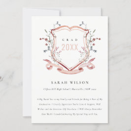 ピンク赤面ワイルドフラワーウォーターカラークレスト卒業 サンキューカード