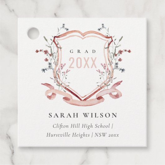 ピンク赤面ワイルドフラワーウォーターカラークレスト卒業 フェイバータグ (正面)