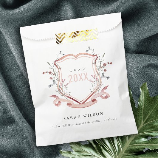 ピンク赤面ワイルドフラワーウォーターカラークレスト卒業 フェイバーバッグ