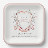 ピンク赤面ワイルドフラワーウォーターカラークレスト卒業 ペーパープレート (正面)