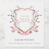 ピンク赤面ワイルドフラワーウォーターカラークレスト卒業 ワインラベル (シングルラベル)