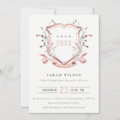 ピンク赤面ワイルドフラワーウォーターカラークレスト卒業 招待状 (正面)