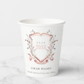 ピンク赤面ワイルドフラワーウォーターカラークレスト卒業 紙コップ (正面)