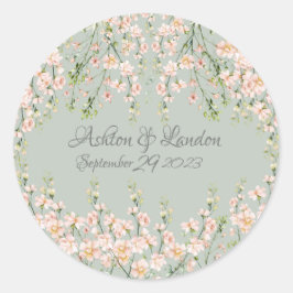 ピンク赤面ワイルドフラワーセージ緑エレガントフローラ ラウンドシール