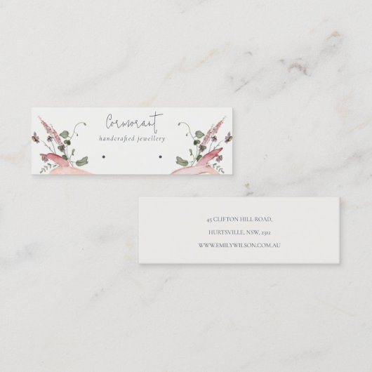 ピンク赤面ワイルドフラワーリボンスタッドループフープホルダー スキニー名刺 (正面/裏面)