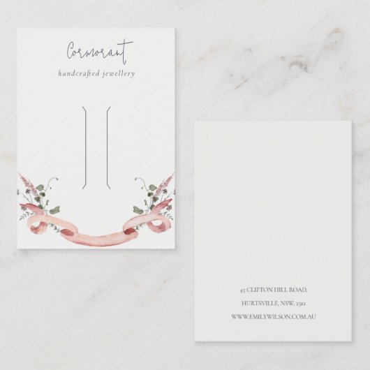 ピンク赤面ワイルドフラワーリボンヘアクリップピン表示 名刺 (正面/裏面)